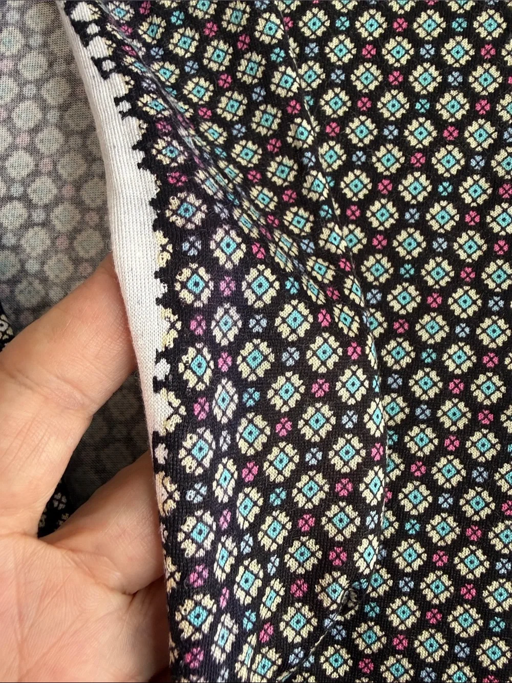 Vintage 70s 80s Geometric Polyester Knit Fabric Black Turquoise 2.5 Yards
